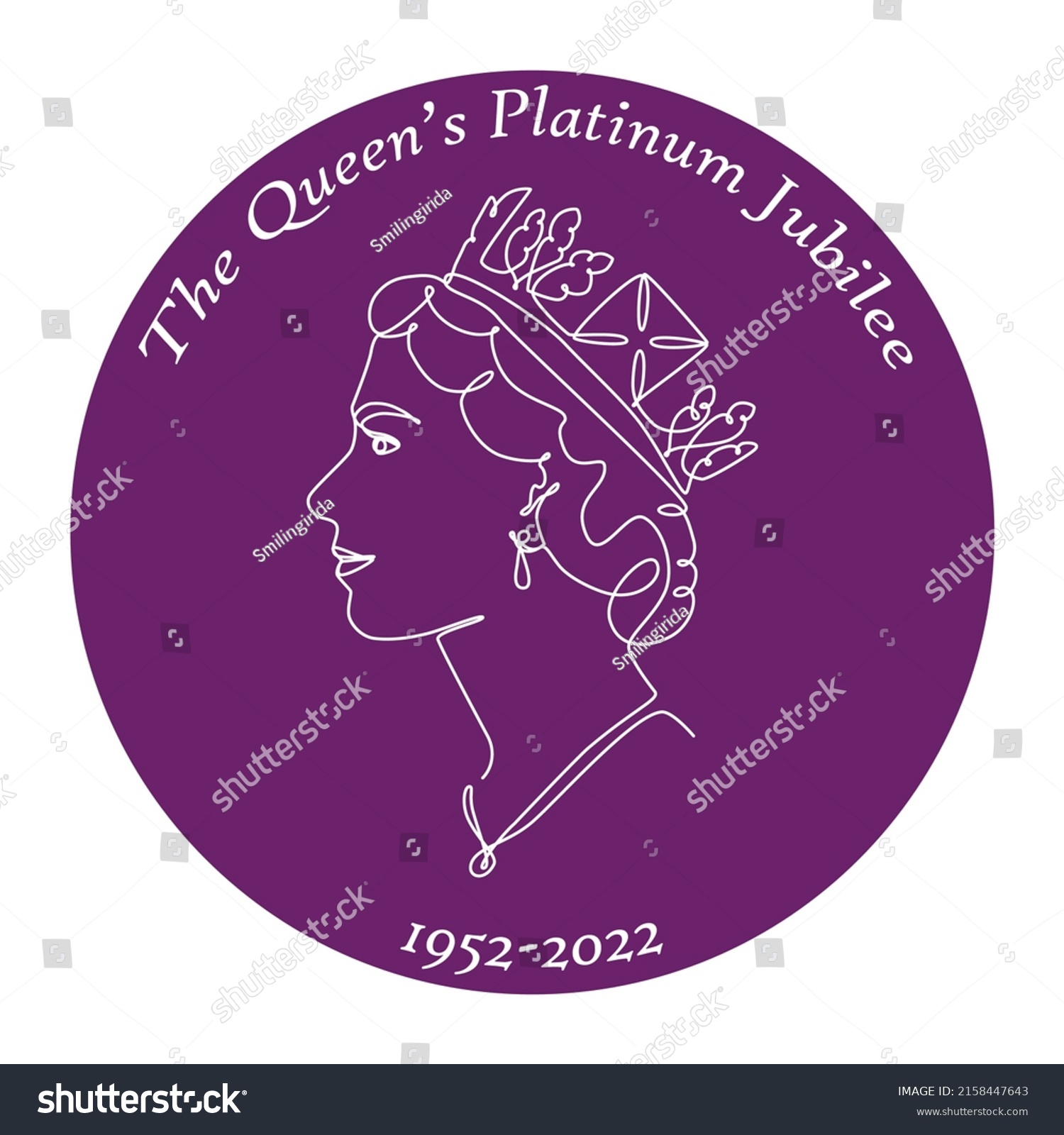 SVG of The Queen's Platinum Jubilee celebration background with side profile of Queen Elizabeth in crown. Continuous line art or One Line Drawing. svg