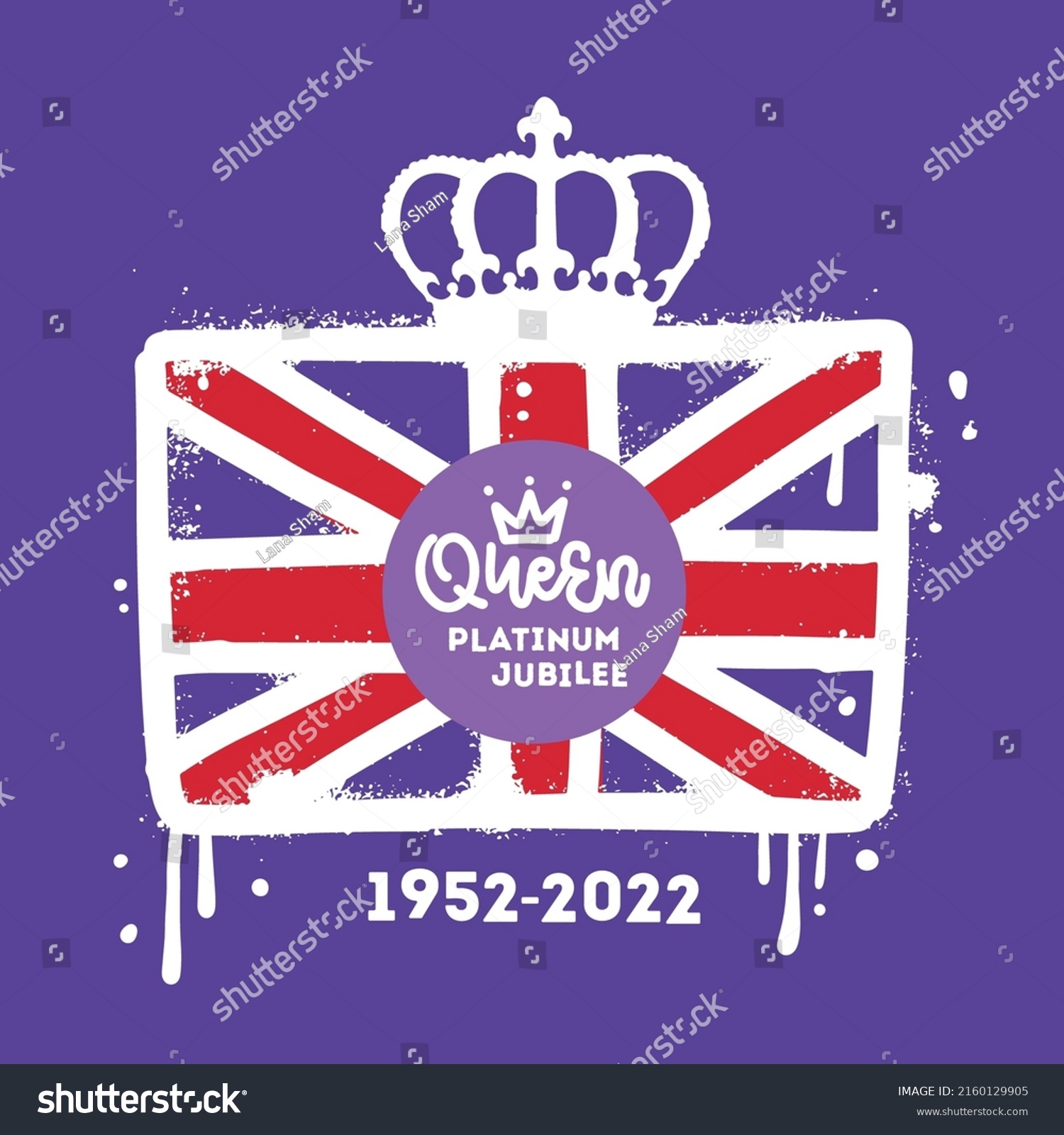 SVG of The Queen's Platinum Jubilee celebration coonept with the Union Jack, crown and text. 1952-2022. Urban graffiti style with splashes and drops. Vector textured hand drawn illustration svg