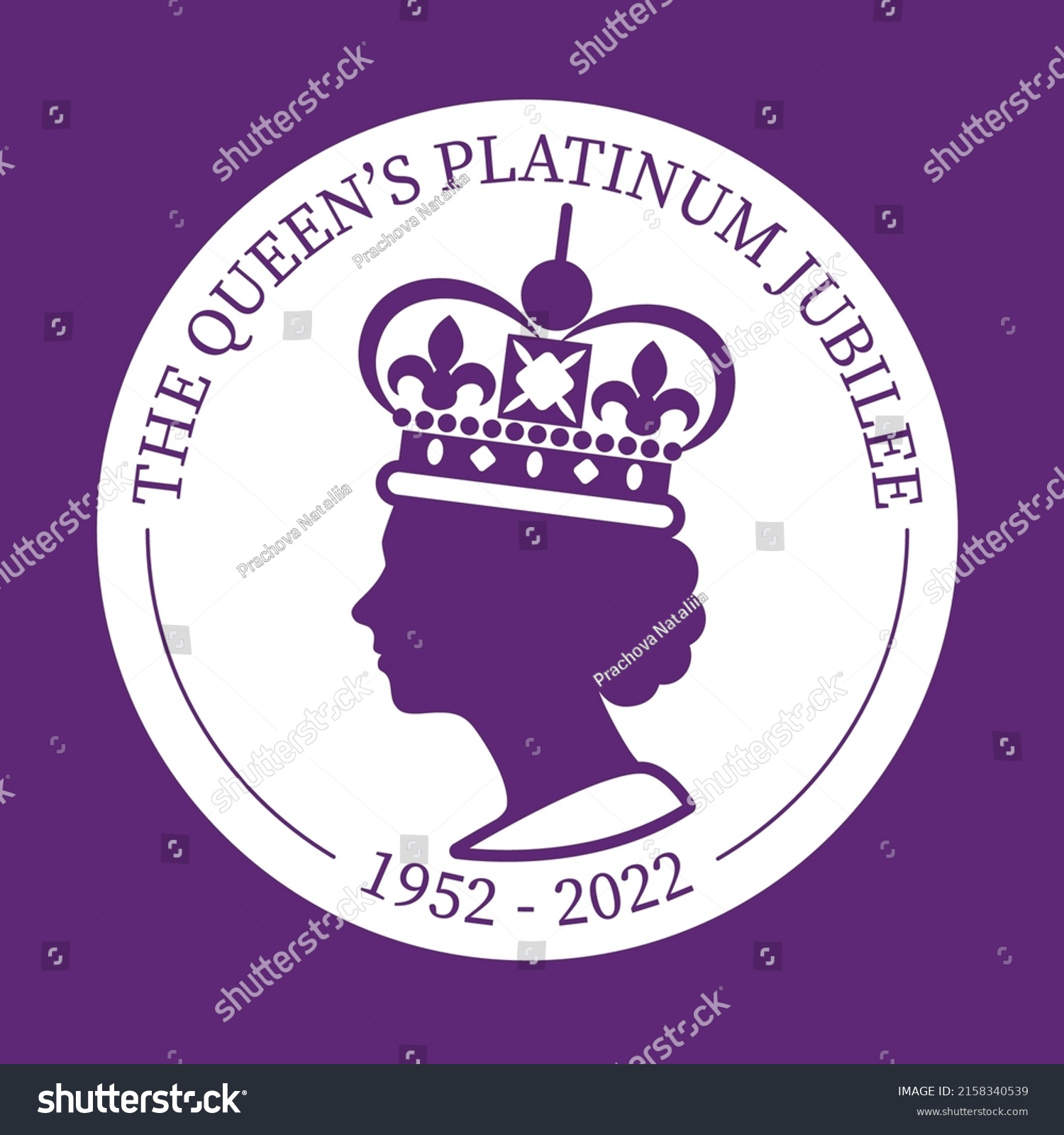 SVG of The Queen's Platinum Jubilee celebration sign in circle isolated on white and purple background. Vector flat illustration. design for greeting  card, banner, flyer svg