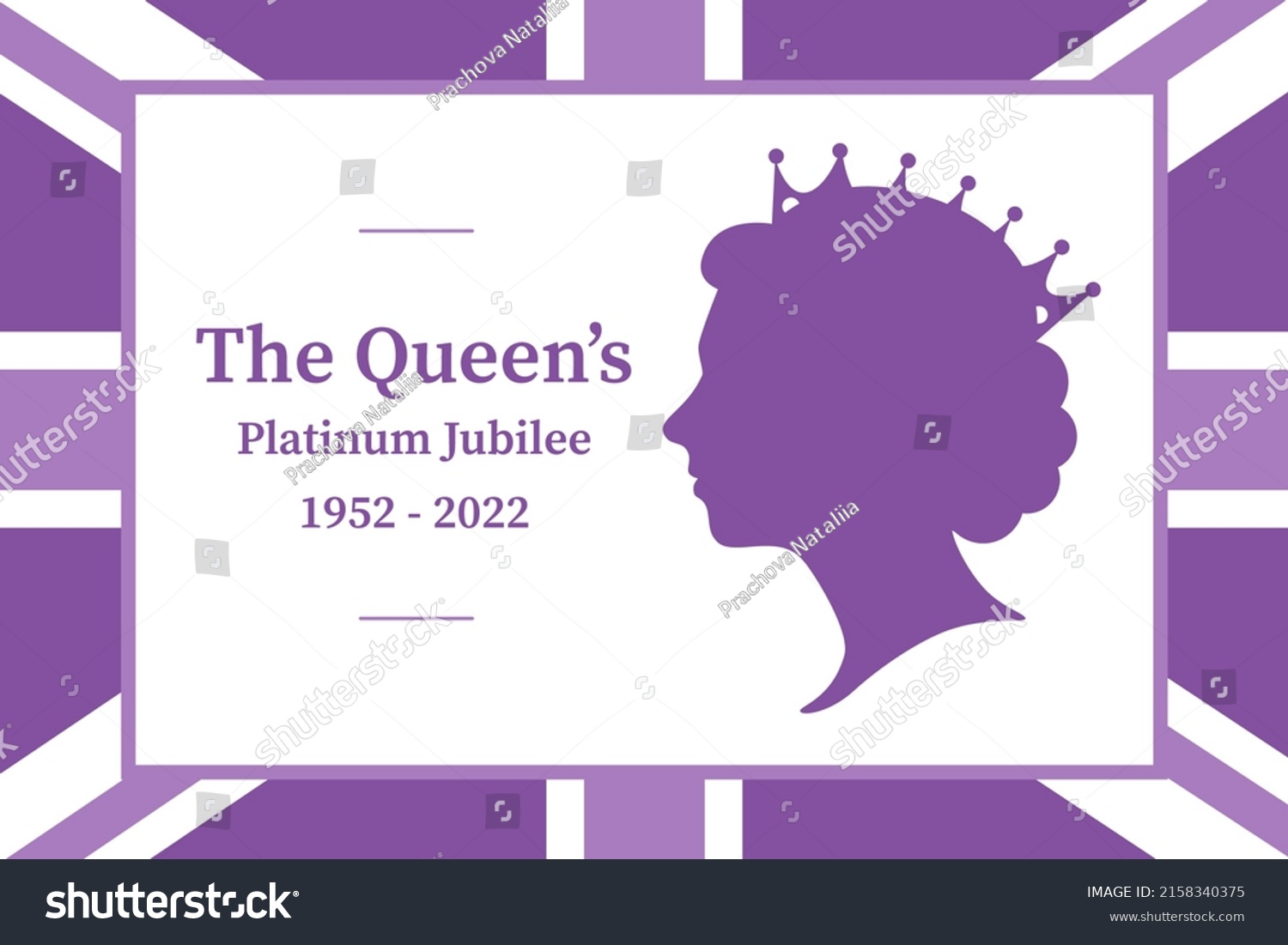 SVG of The Queen's Platinum Jubilee celebration sign with profile face and union jack flag. Vector flat illustration. Design for greeting  card, banner, flyer svg