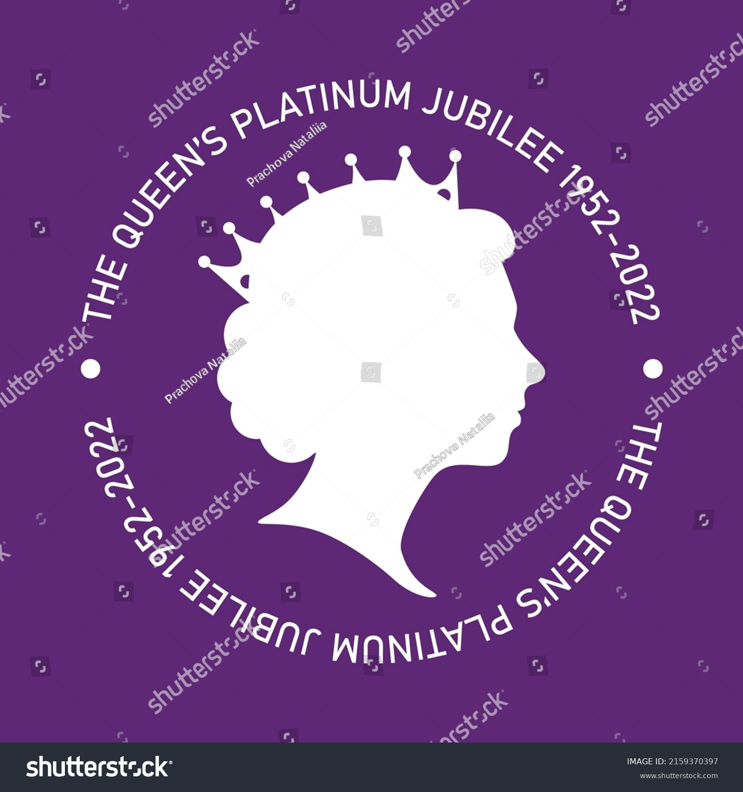 SVG of The Queen's Platinum Jubilee celebration sign with profile face isolated on purple background. Vector flat illustration. design for greeting  card, banner, flyer svg
