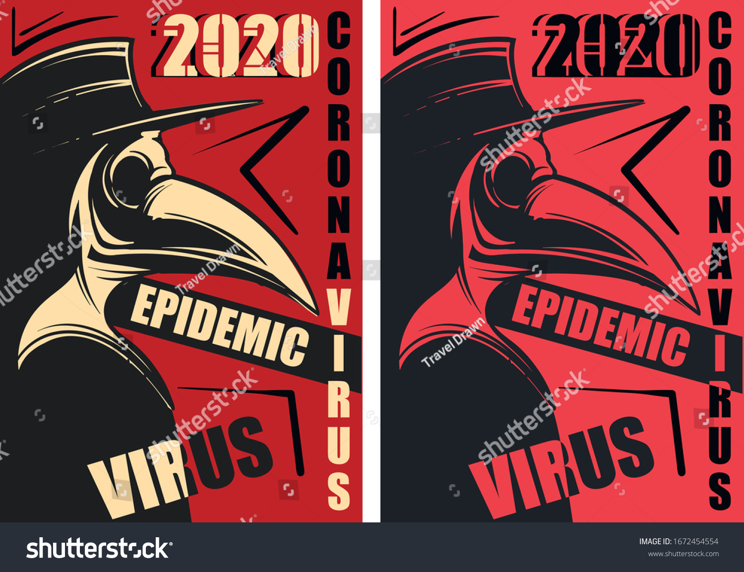 SVG of The red poster of the epidemic of the coronavirus. Image of a plague doctor on a vector illustration of a coronavirus. svg