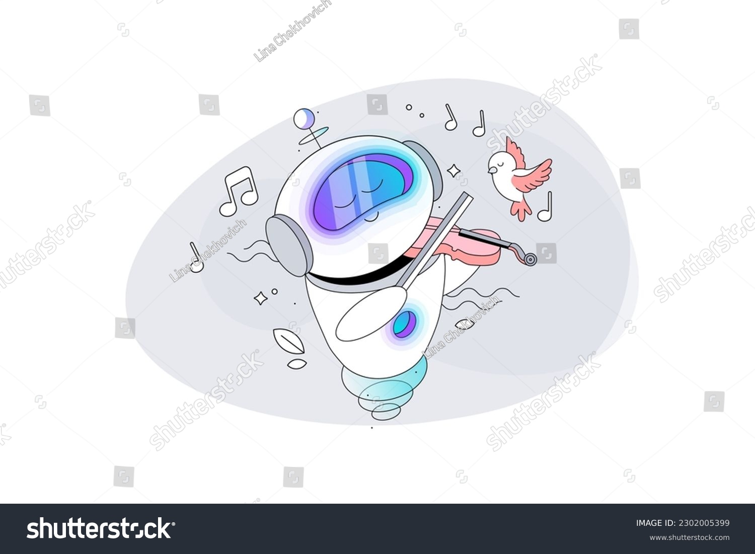SVG of The Robot Plays Music on the violin. Artificial intelligence creates a masterpiece of art. Musical AI creates a beautiful Melody. svg