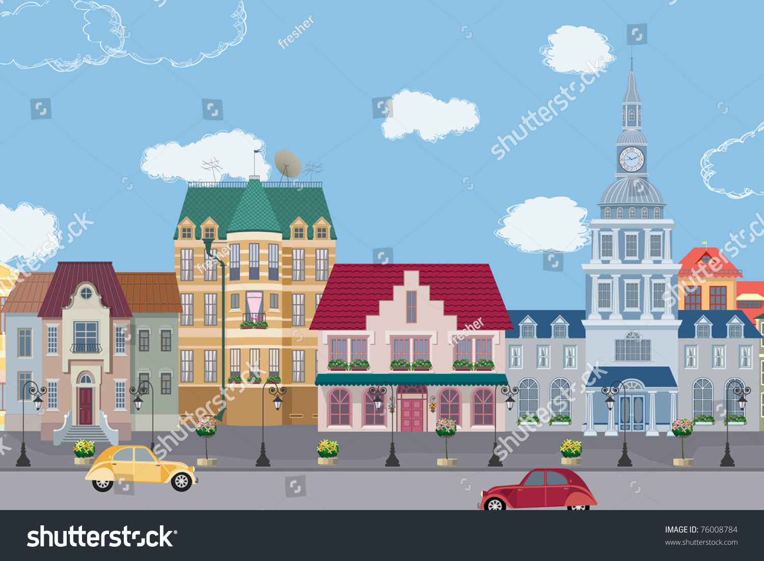 Row Old Houses All Buildings Very Stock Vector 76008784 - Shutterstock