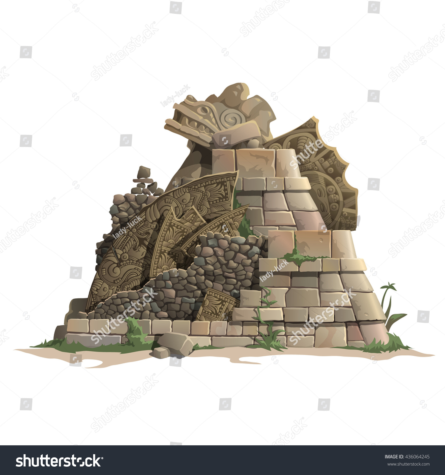 SVG of The ruins of a Mayan temple isolated on a white background. Cartoon vector close-up illustration. svg