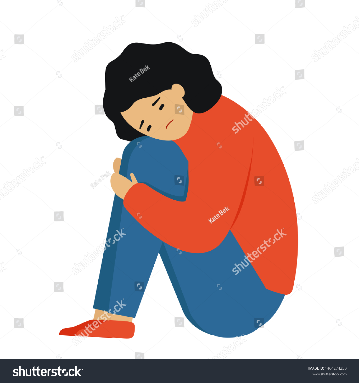 Sad Girl Sits Her Head Her Stock Vector (Royalty Free) 1464274250 ...