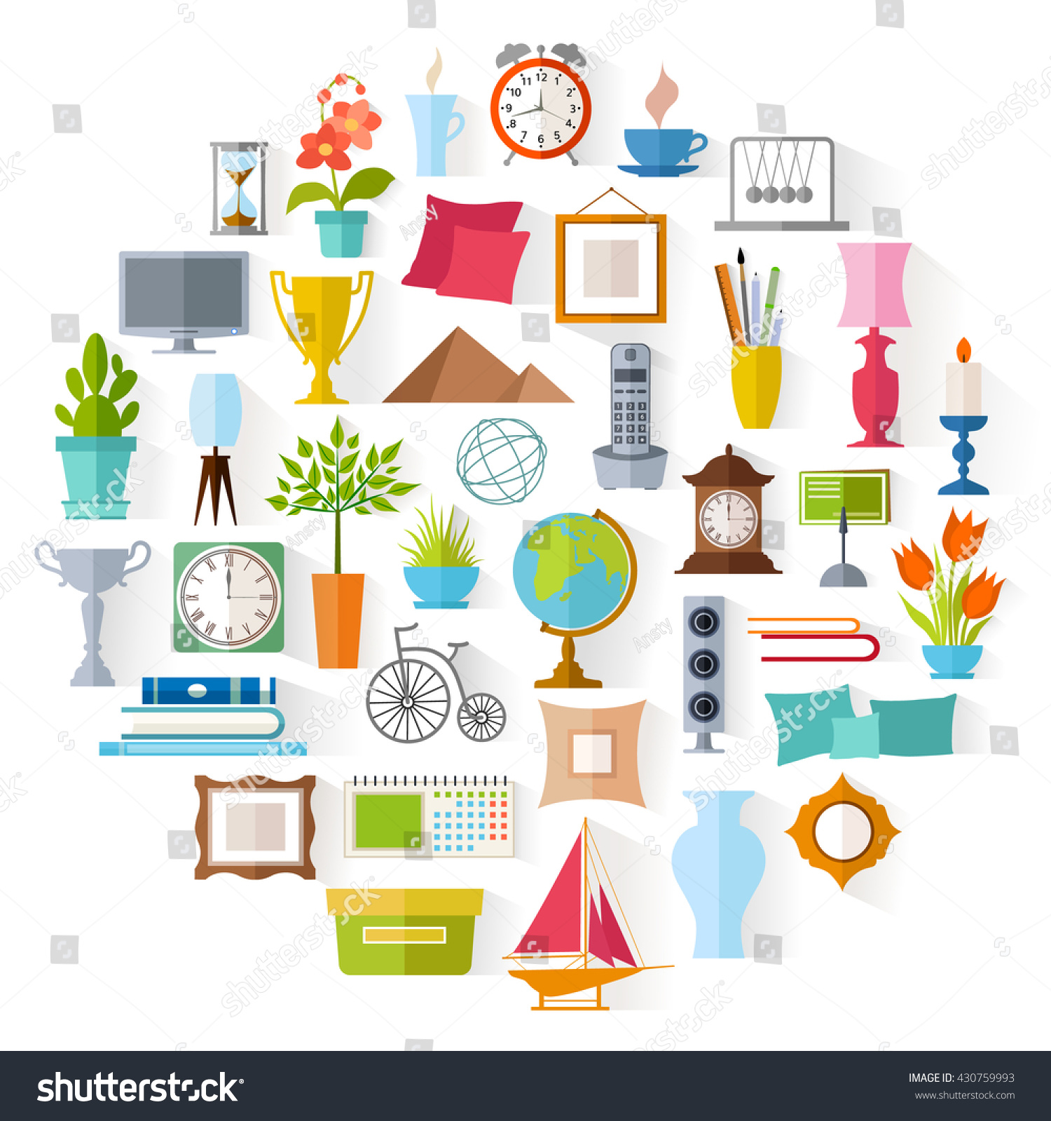 home decor vector Vector Decor Home Icons Accessories Souvenirs Stock Set