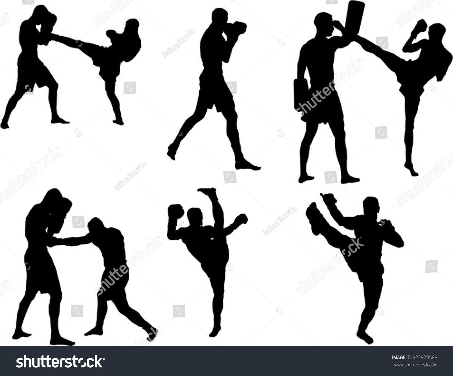 Set 6 Kickbox Silhouette Stock Vector 322979588 - Shutterstock