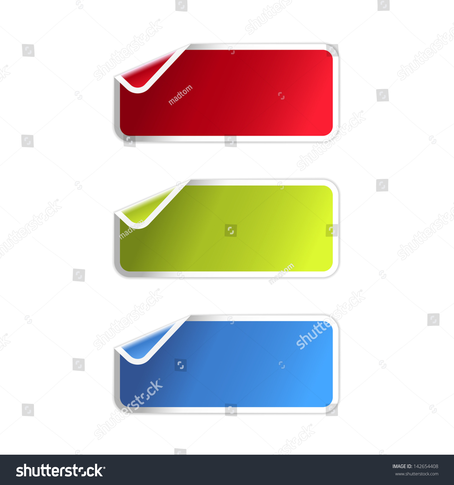 The Set Of Red, Green And Blue Rectangle Labels With Bent Corner / The ...