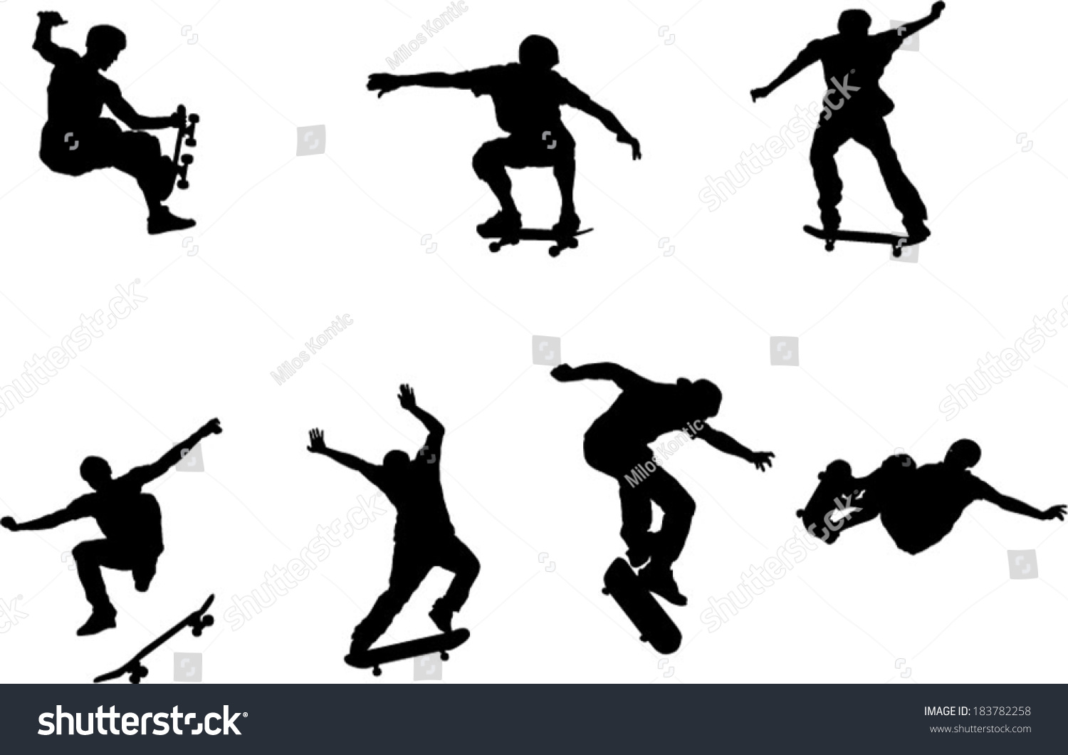 The Set Of Skateboarder Silhouette Stock Vector Illustration 183782258 ...