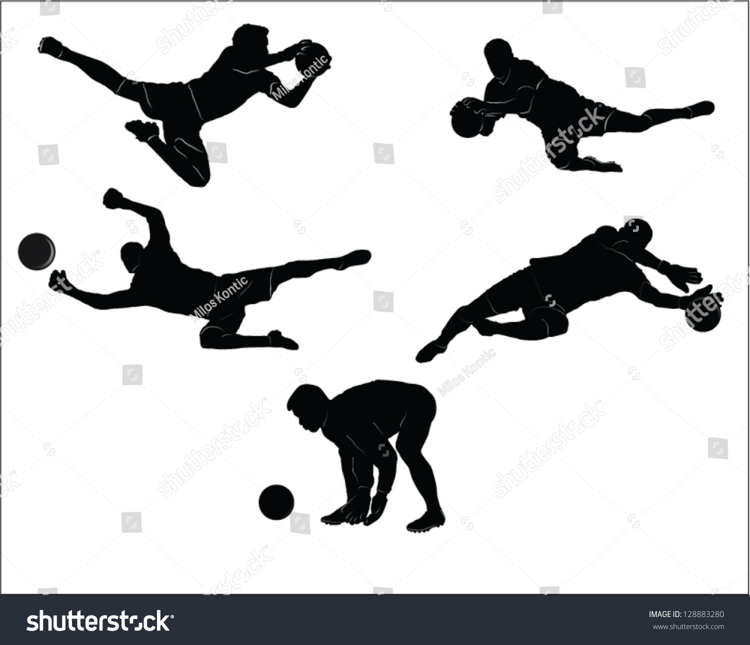 サッカーのゴールキーパーシルエットのセット のベクター画像素材 ロイヤリティフリー 1