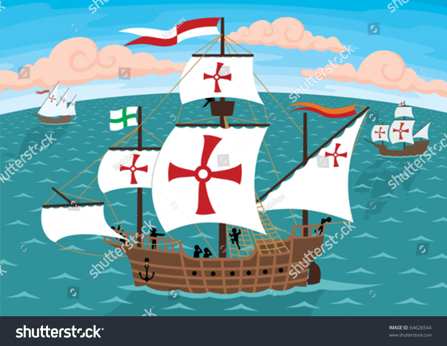 Ships Christopher Columbus On Their Way Stock Vector 64626544 ...