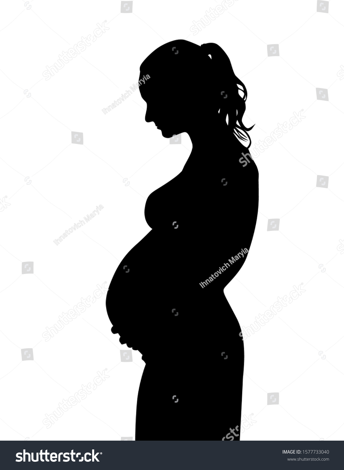 Vektor Stok Silhouette Pregnant Woman Vector Illustration (Tanpa ...