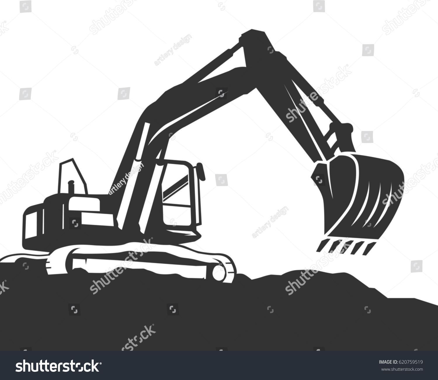 Silhouette Vector Black Excavator On White Stock Vector 620759519 ...