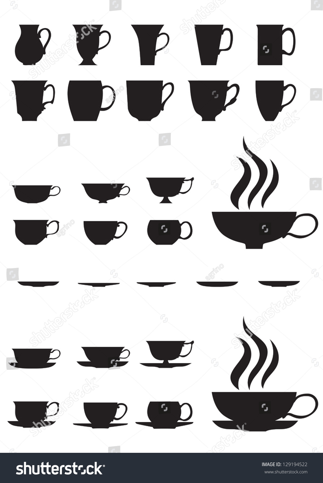 The Silhouettes Of Large And Small Tea Cups And Saucers Stock Vector ...