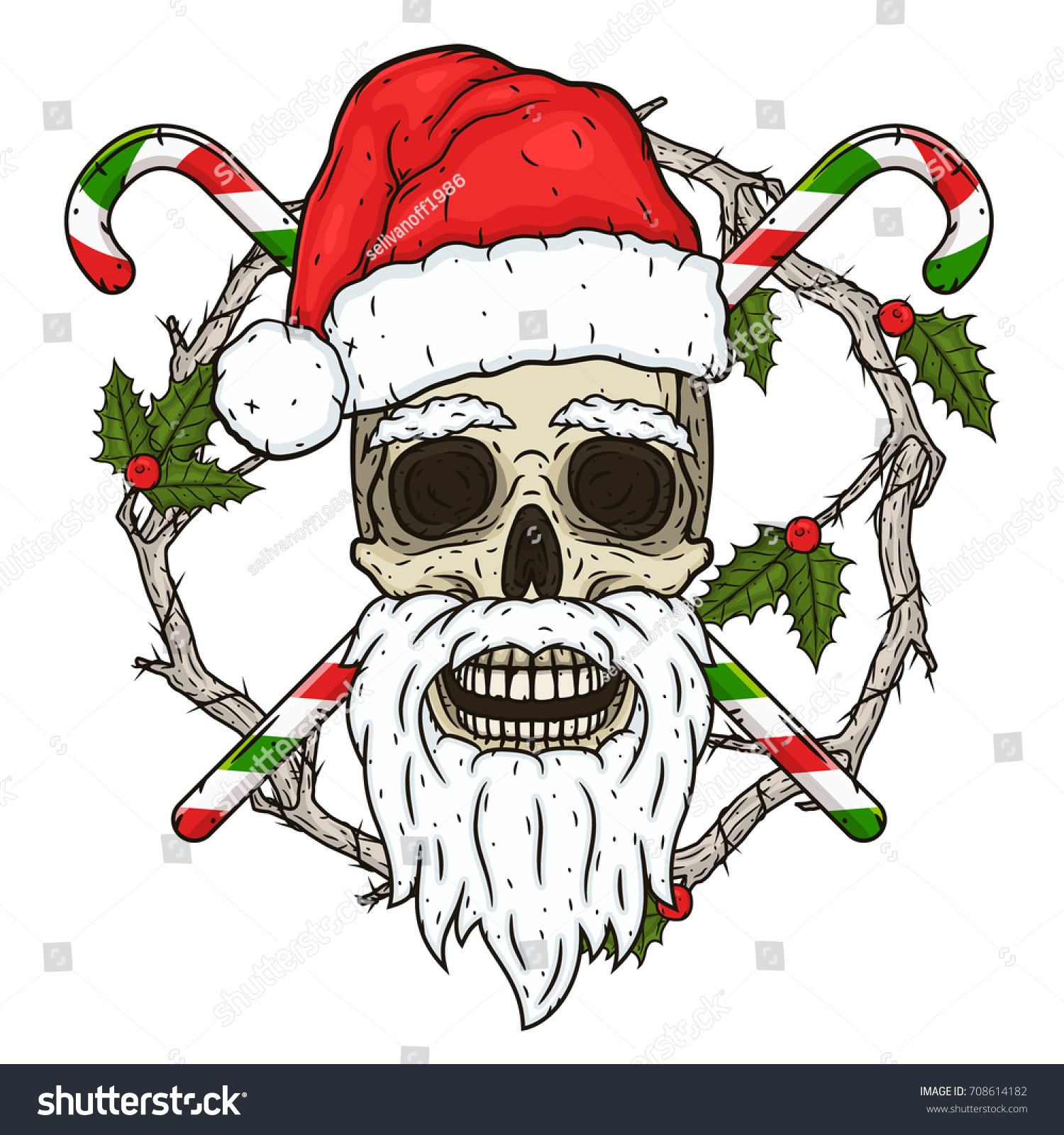 Download Skull Santa Claus Background Branches Mistletoe Stock ...