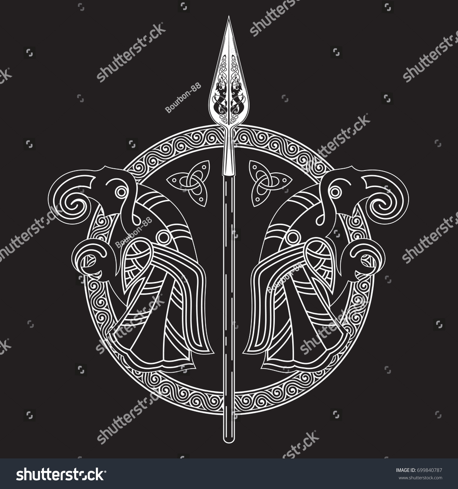 Spear God Odin Gungnir Two Ravens Stock Vector (Royalty Free) 699840787