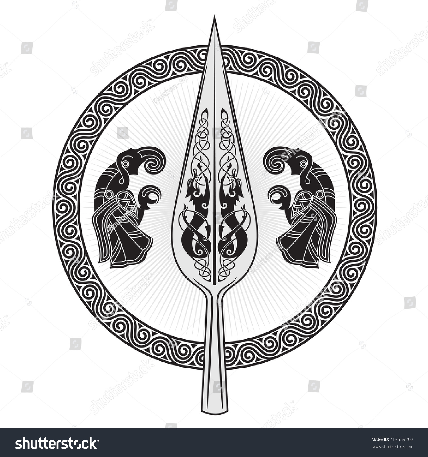 Spear God Odin Gungnir Two Ravens Stock Vector 713559202 - Shutterstock