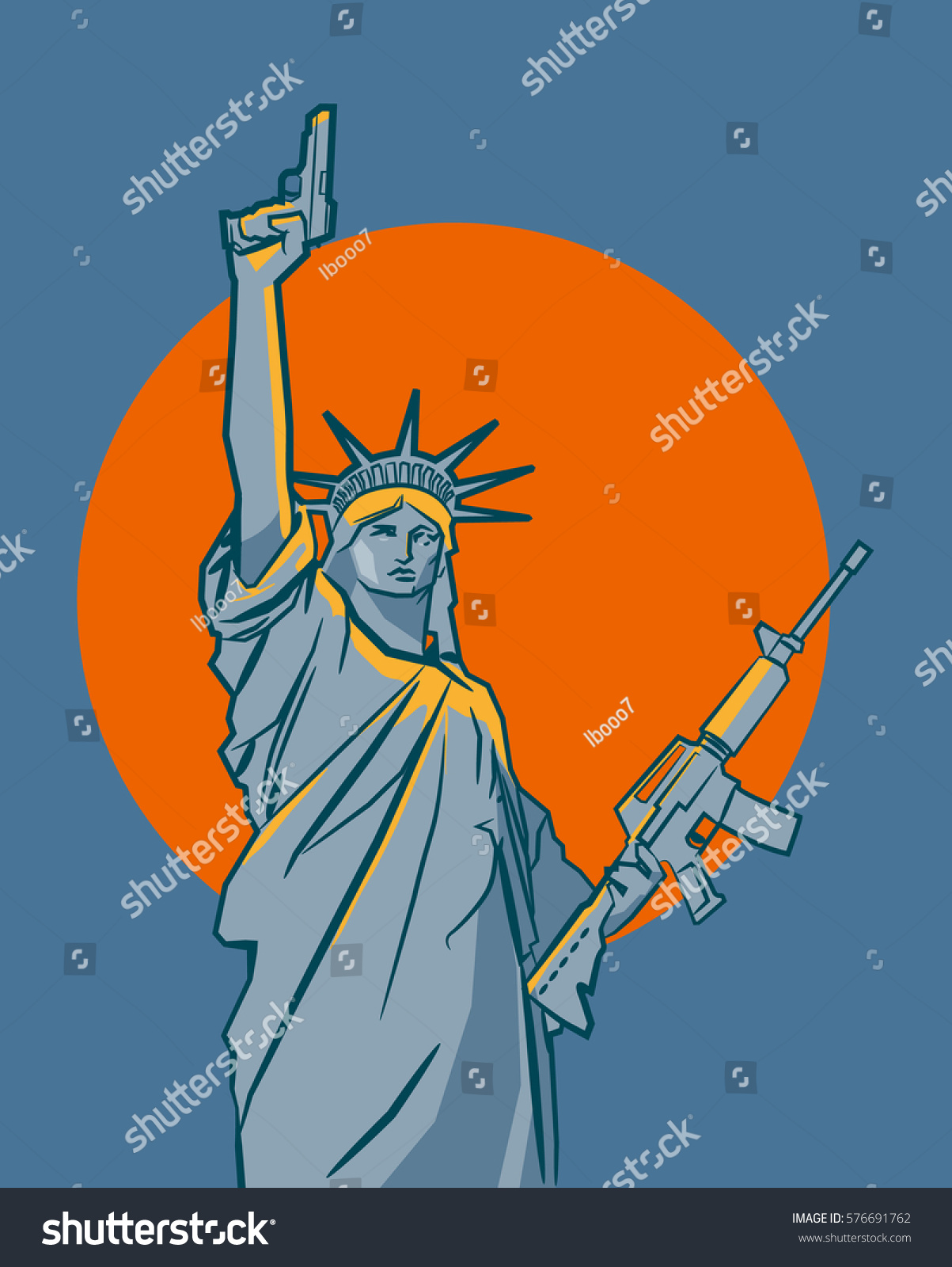 Statue Liberty Guns Her Hands Vector Stock Vector Royalty Free 576691762 