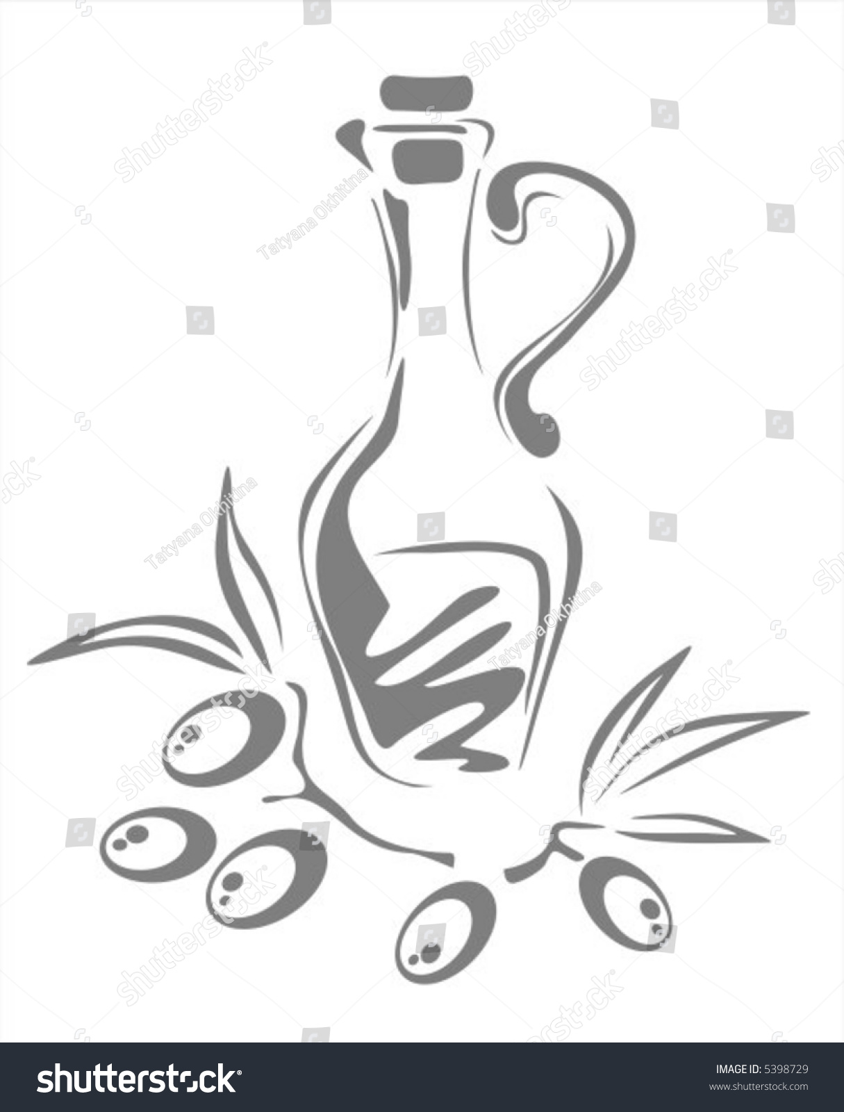 The Stylized Black-And-White Bottle With An Olive Oil And Olives. Stock ...