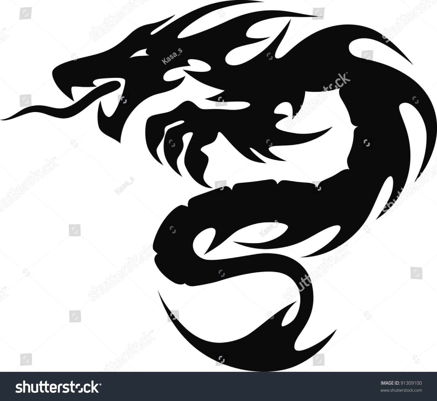 The Stylized Dragon In The Form Of A Tattoo Stock Vector Illustration ...