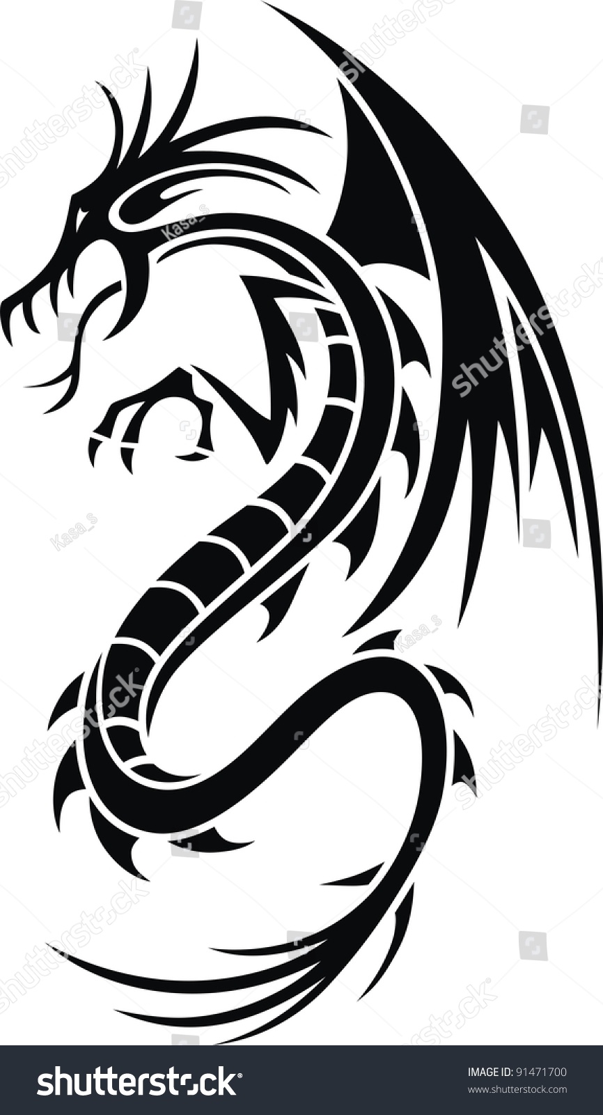 Stylized Dragon Form Tattoo Stock Vector 91471700 - Shutterstock