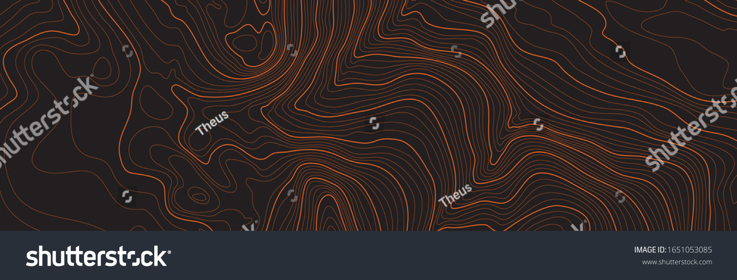 SVG of The stylized height of the topographic map contour in lines and contours. The concept of a conditional geography scheme and the terrain path. Orange on black. Ultra wide size. Vector illustration. svg