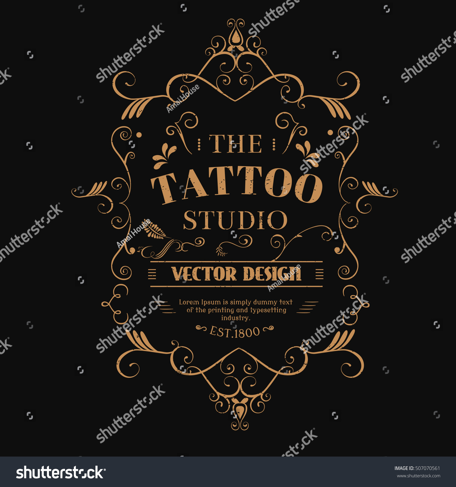 Tattoo Studio Vector Hand Drawn Frame Stock Vector (Royalty Free ...