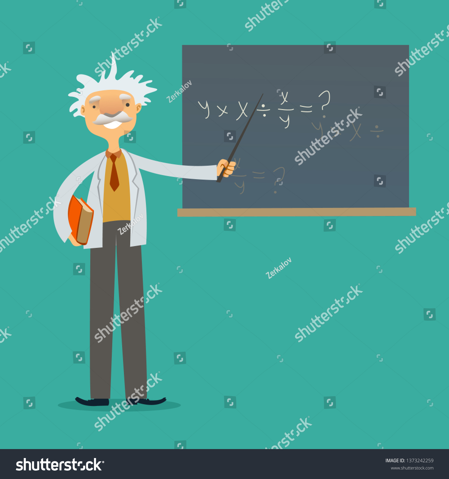 Teacher Stands Blackboard Pointer Vector Illustration Stock Vector Royalty Free 1373242259 2042