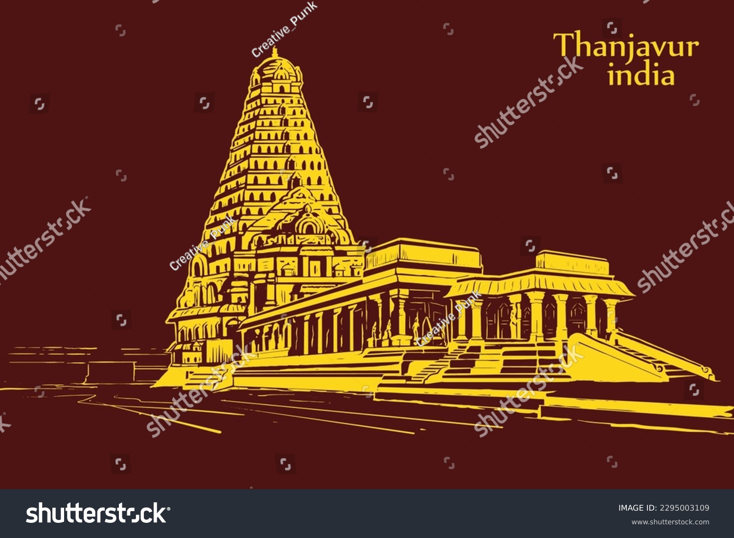 SVG of The Temple of Tanjore is by far the grandest Chola temple in India vector illustration. svg