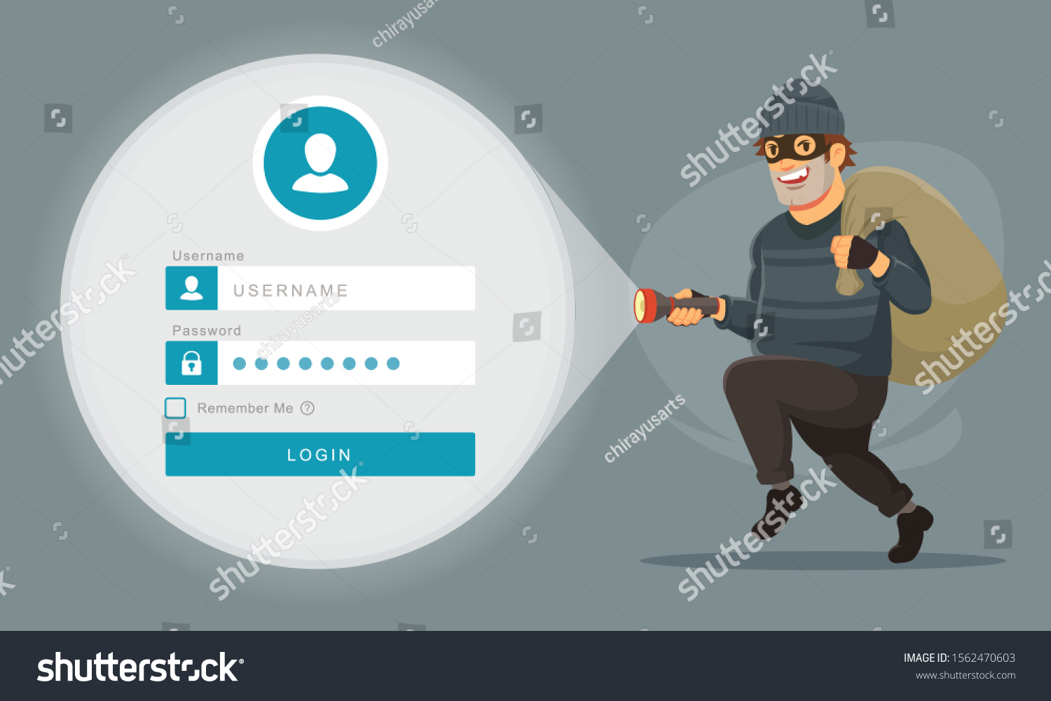 Thief Hacker Walking Flashlight Sack Concept Stock Vector (royalty Free 