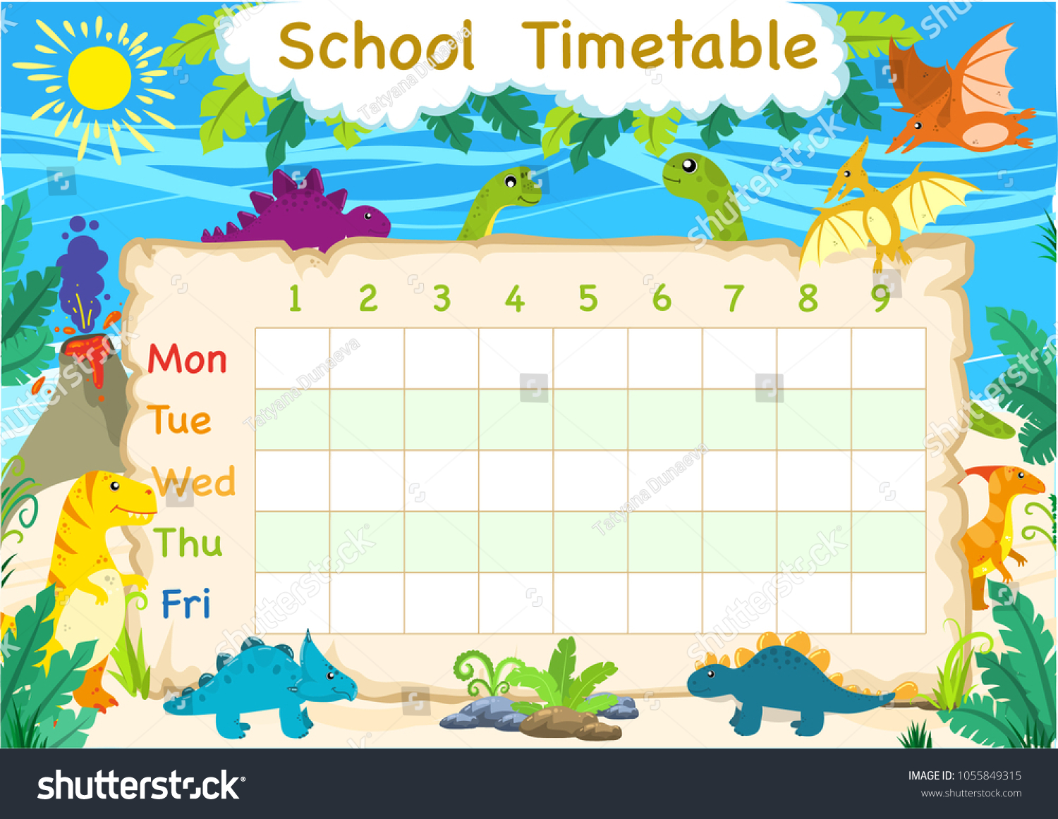 Timetable Schedule Lessons School Dinosaurs Jurassic Stock Vector ...