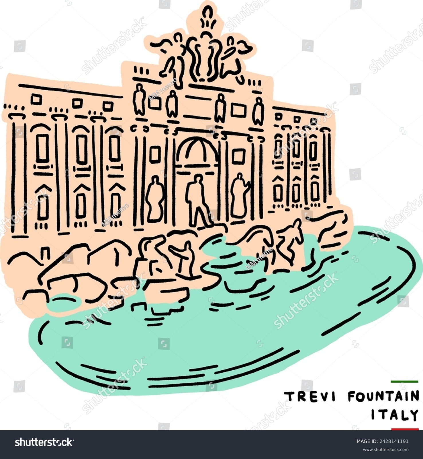 SVG of The Trevi Fountain 18th century fountain Landmark in Rome Italy Hand drawn Colour Illustration svg