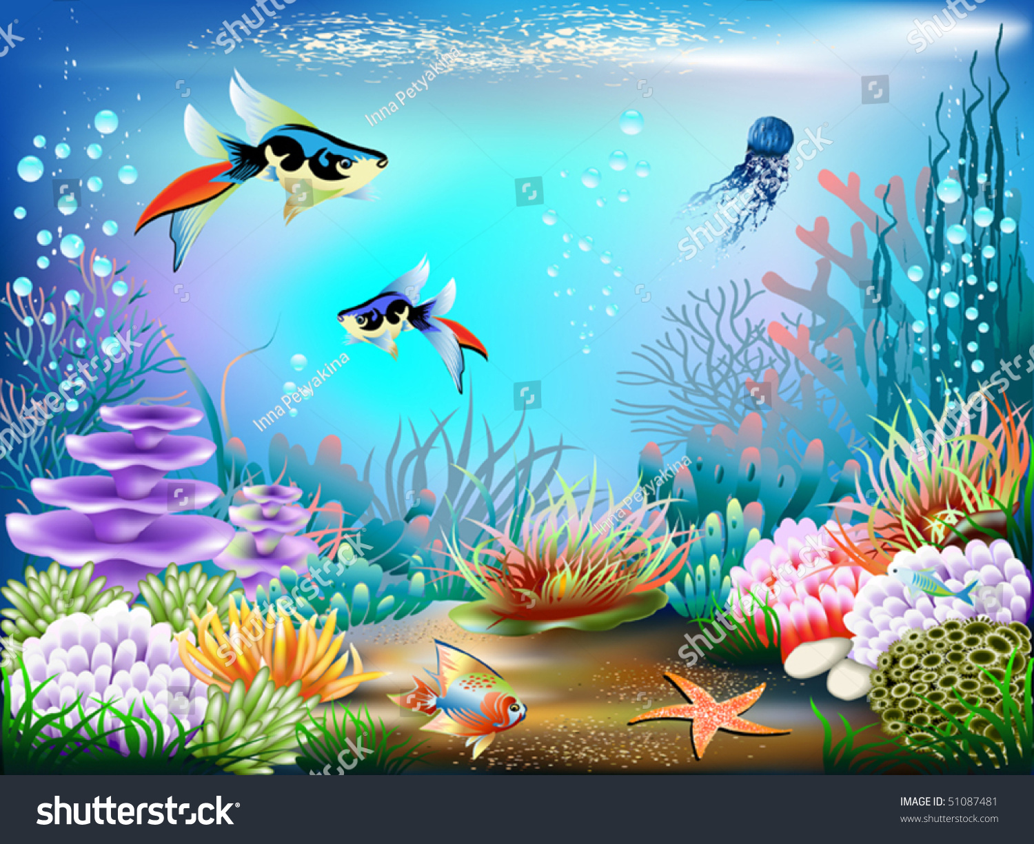 The Underwater World Of Fish And Plants Stock Vector Illustration ...