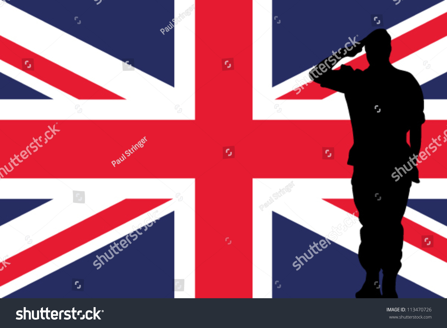 The United Kingdom Flag And The Silhouette Of A Soldier Saluting Stock ...