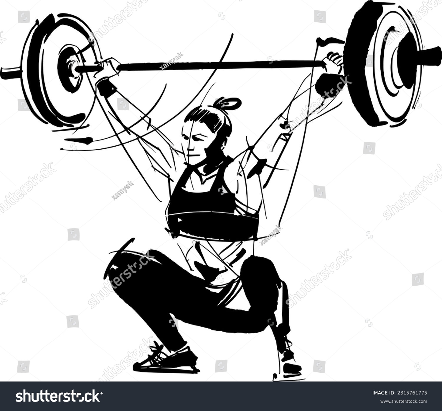 SVG of the vector illustration sketch of the weight-lifting woman with a barbell snatch svg