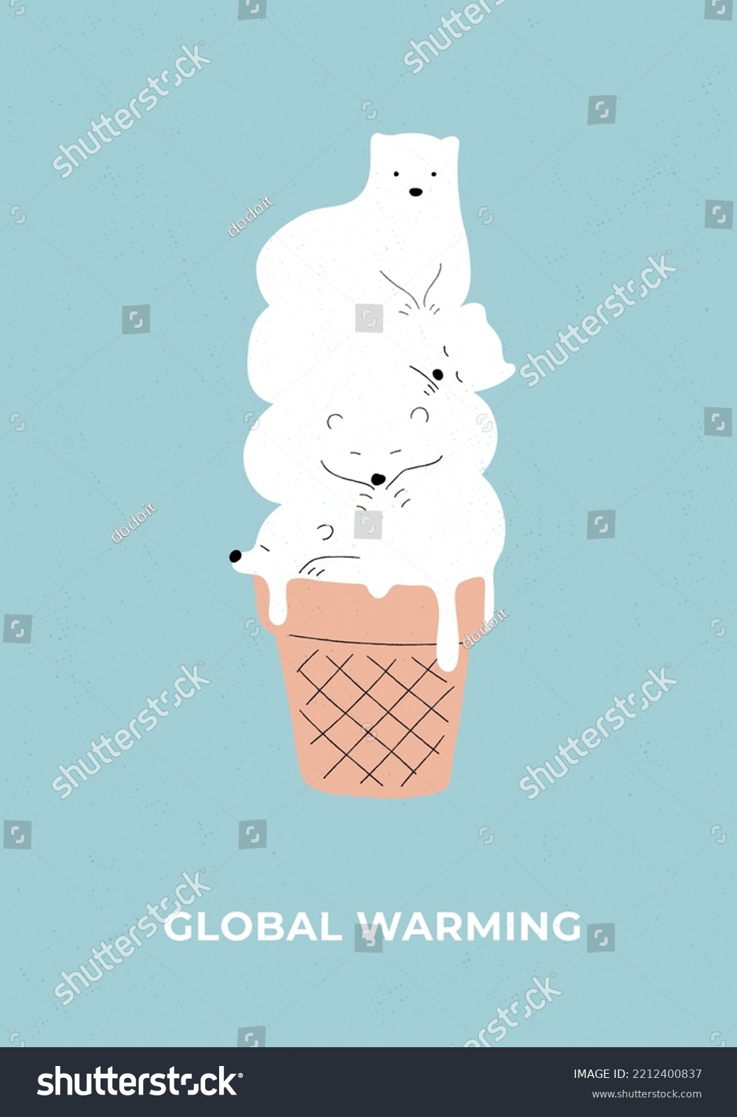 SVG of The white bear ice cream is melting. Symbol of global warming. Earth Day, Climat change, Polar bear concept. Melting arctic or antarctic glacier. Flat vector illustration. Hand drawn style. svg