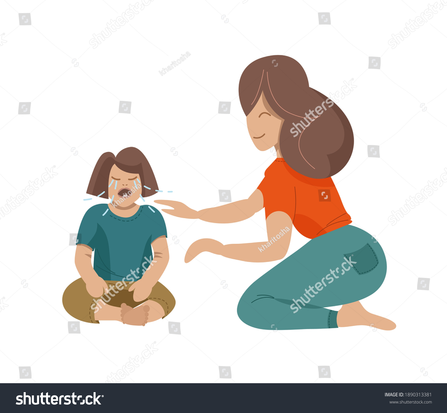 Woman Bowed Crying Little Girl Parenthood Stock Vector (Royalty Free ...