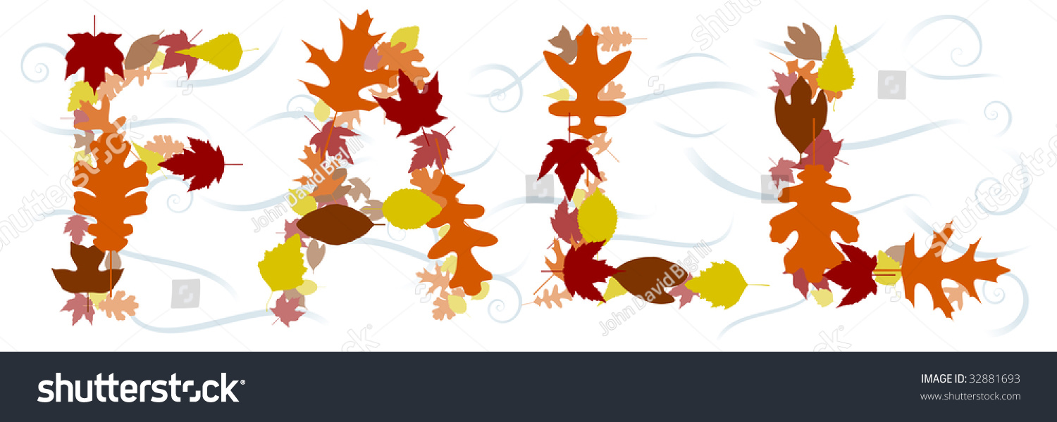 word fall composed vector leaves swirly stock vector royalty free