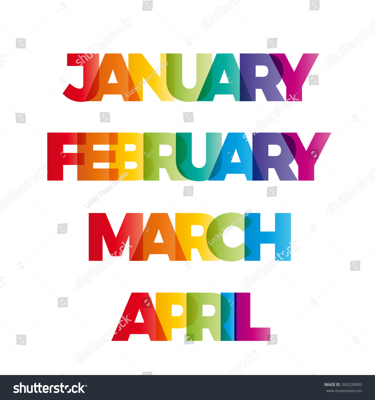 Words January February March April Vector Stock Vector 345239093 ...