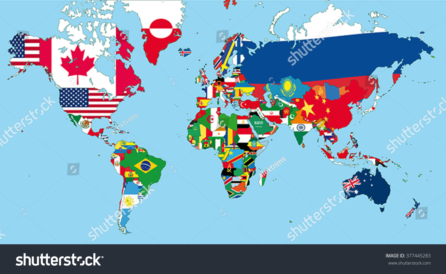 World Map All States Their Flags Stock Vector