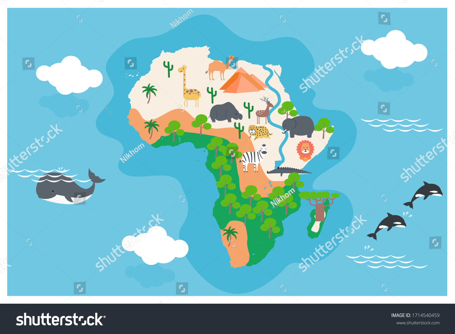 World Map Cartoon Animals Kids Nature Stock Vector (Royalty Free