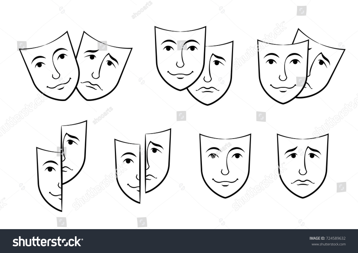 Theater Mask Symbols Vector Set Sad Stock Vector (Royalty Free ...