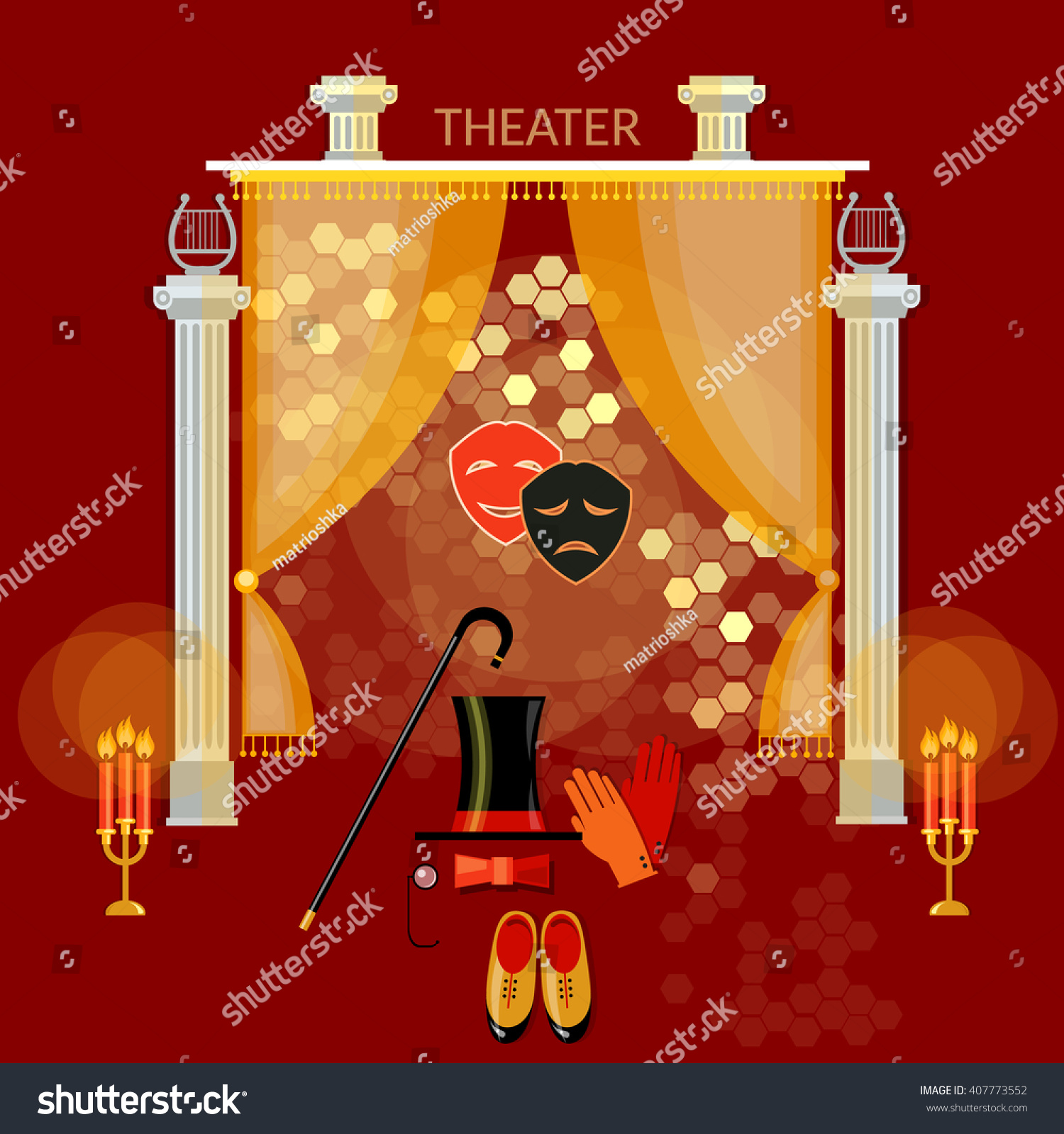 Theater Performance Vintage Comedy And Tragedy Masks Theater Stage ...
