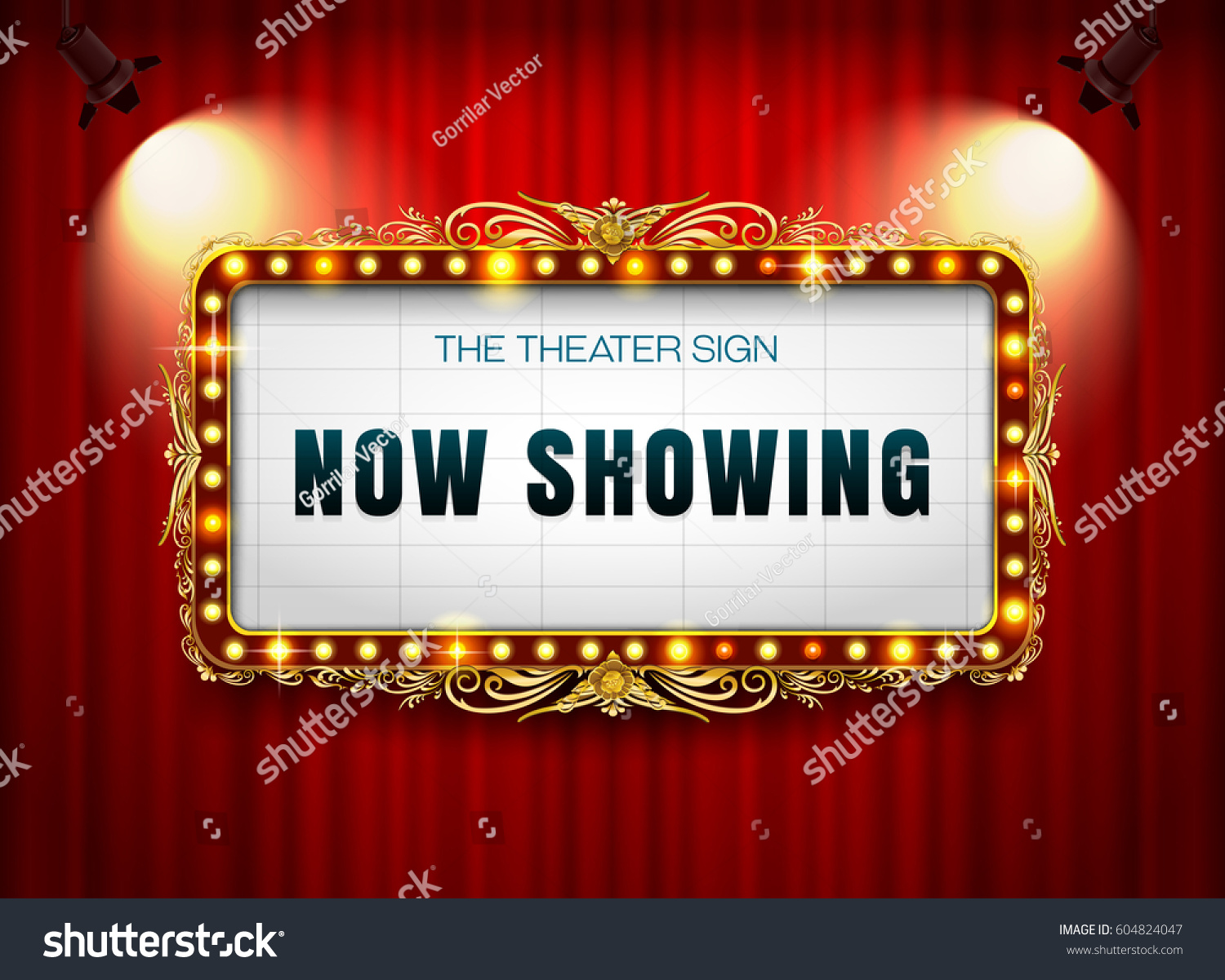 Theater Sign On Curtain Stock Vector (Royalty Free) 604824047 ...