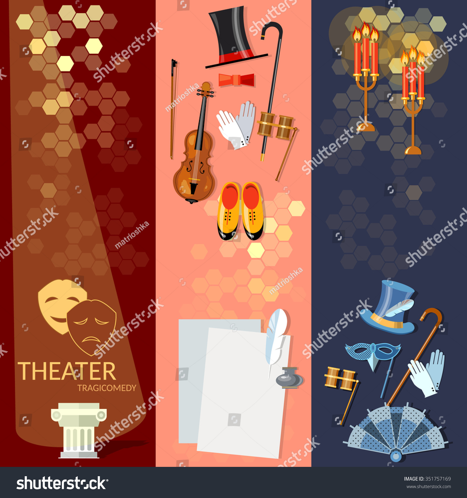 Theatre Flat Banner Set Actors Scenario Stock Vector 351757169 ...