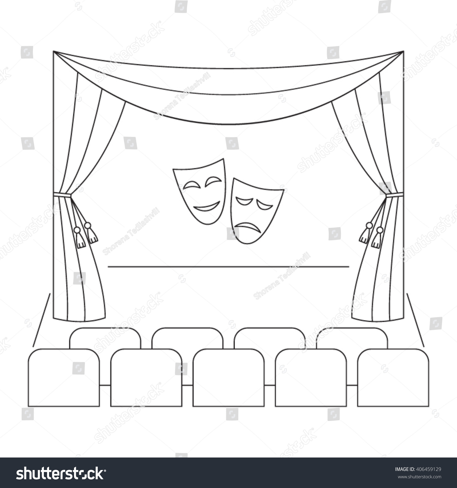 Theatre Stage Curtain Seats Comedy Tragedy Stock Vector 406459129