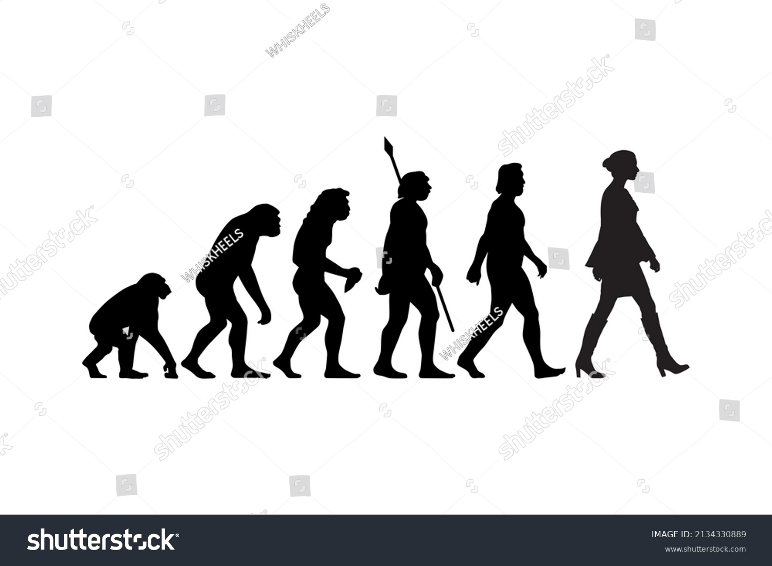 SVG of Theory of evolution of man silhouette from ape to woman. Vector illustration svg