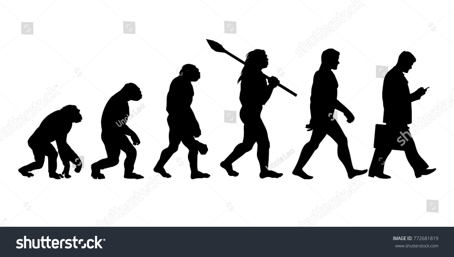 SVG of Theory of evolution of man silhouette. Human development from monkey to modern businessmen with  briefcase talking on mobile phone. Hand drawn sketch vector illustration isolated on white background. svg