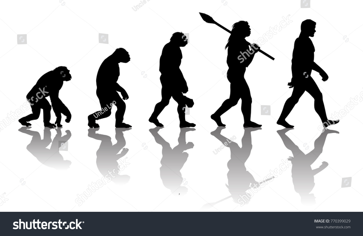 SVG of Theory of evolution of man. Silhouette with reflection. Human development. Hand drawn sketch vector illustration isolated on white svg